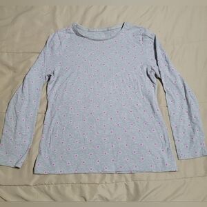 Talbots Petite Grey and Pink Polka-dot Long-sleeve Crewneck Tee - Size Large